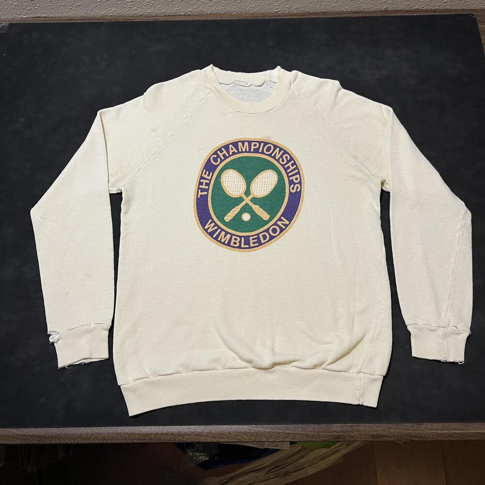 Vintage Wimbledon Sweatshirt 1960s Flocked 50s The Championships Tennis Crewneck